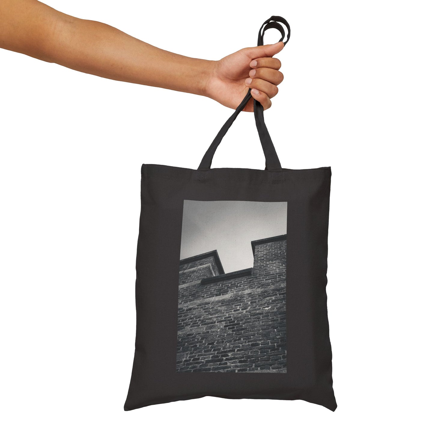 Rooftop Geometry Burcht Leiden Monochrome Cotton Canvas Tote Bag with Artistic Photographic Print