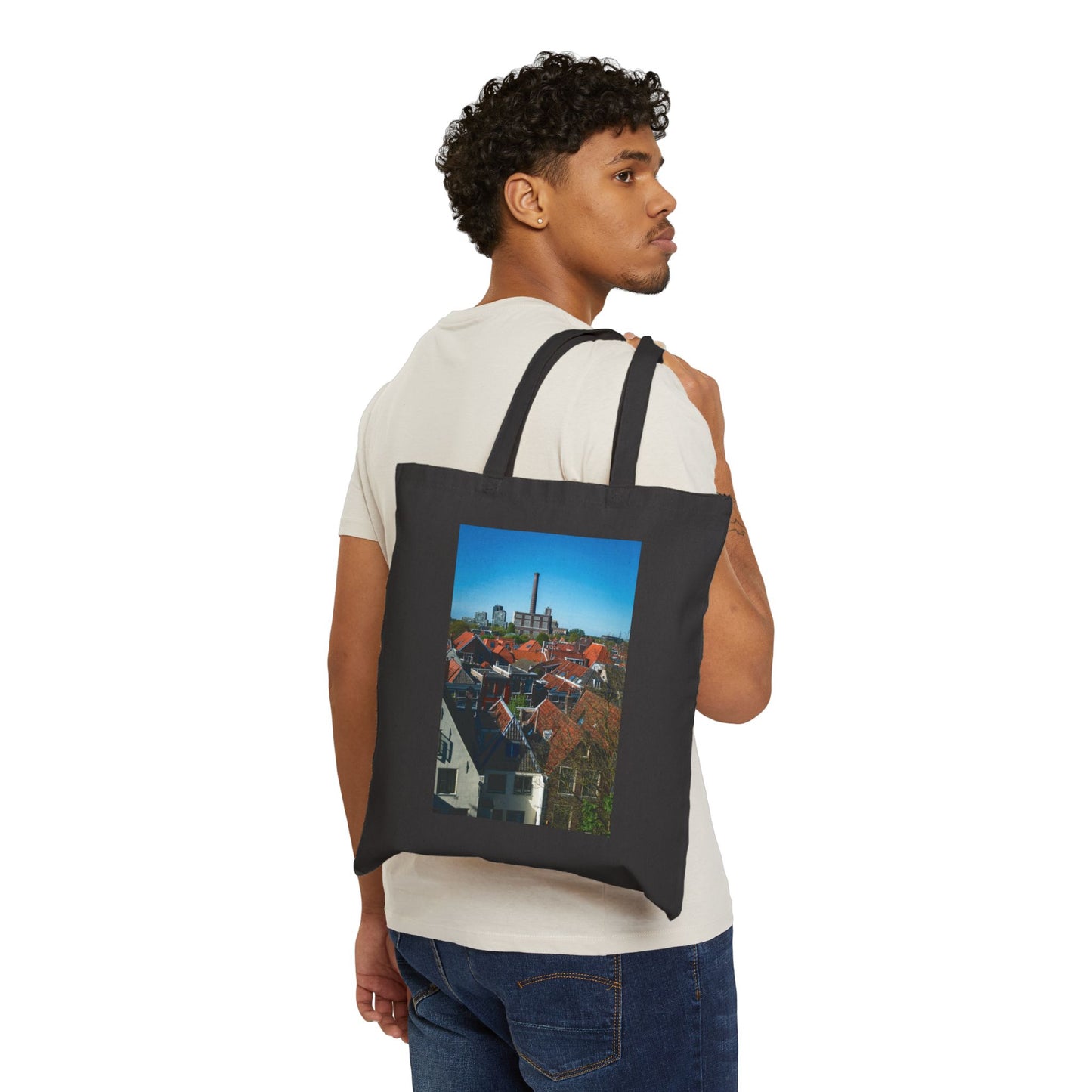 Leiden Rooftops Burcht Cotton Canvas Tote Bag with Artistic Photographic Print
