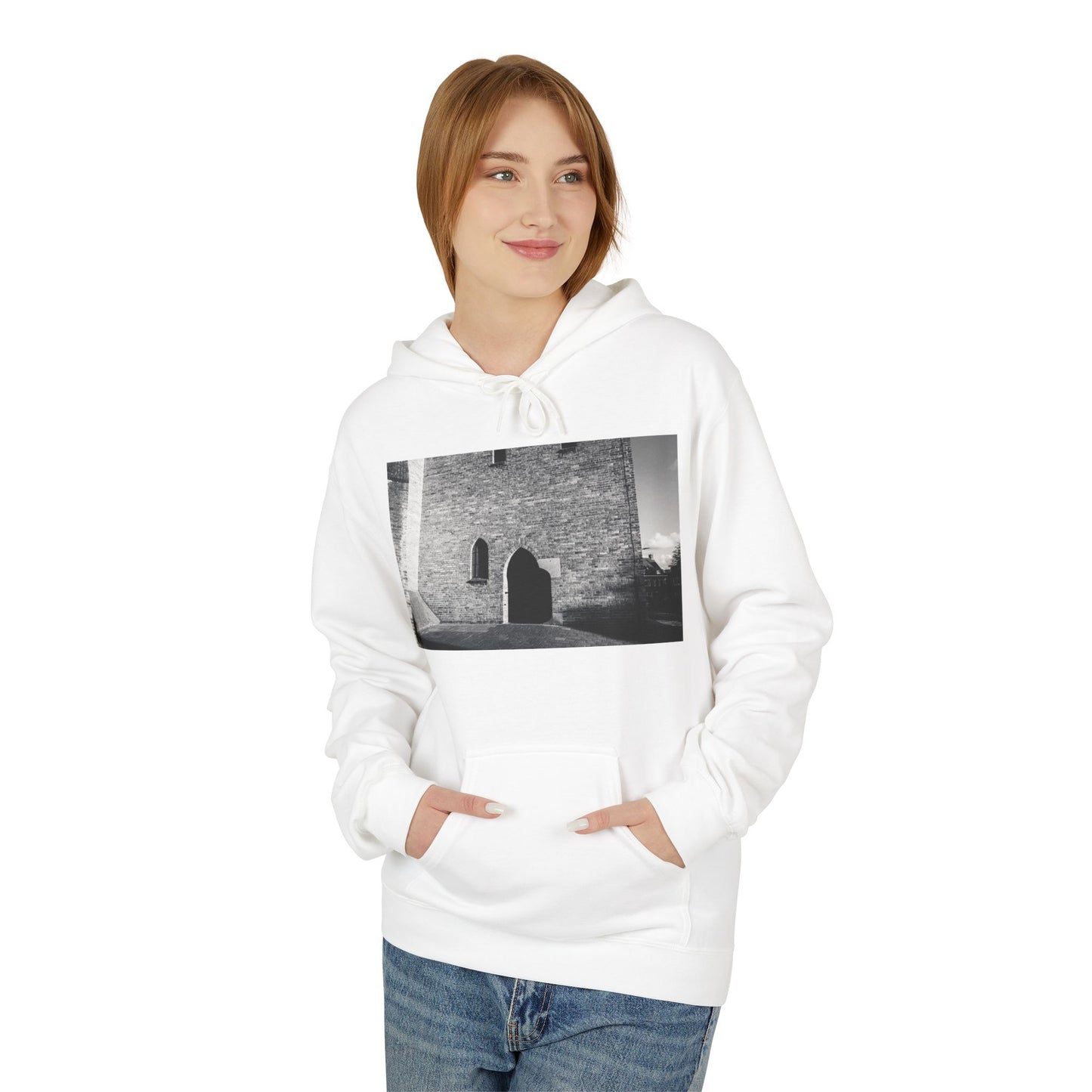 Monochrome Ancient Leiden Wall Windmill Fleece Hoodie