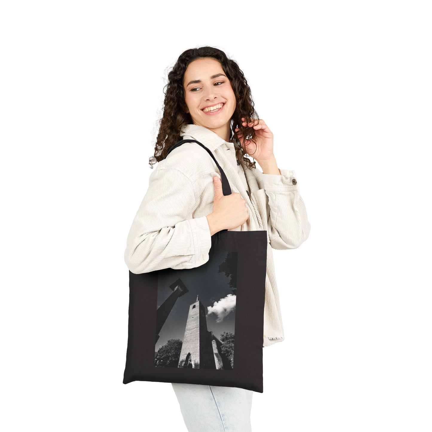 Leiden Steeple Monochrome Cotton Canvas Tote Bag with Artistic Photographic Print