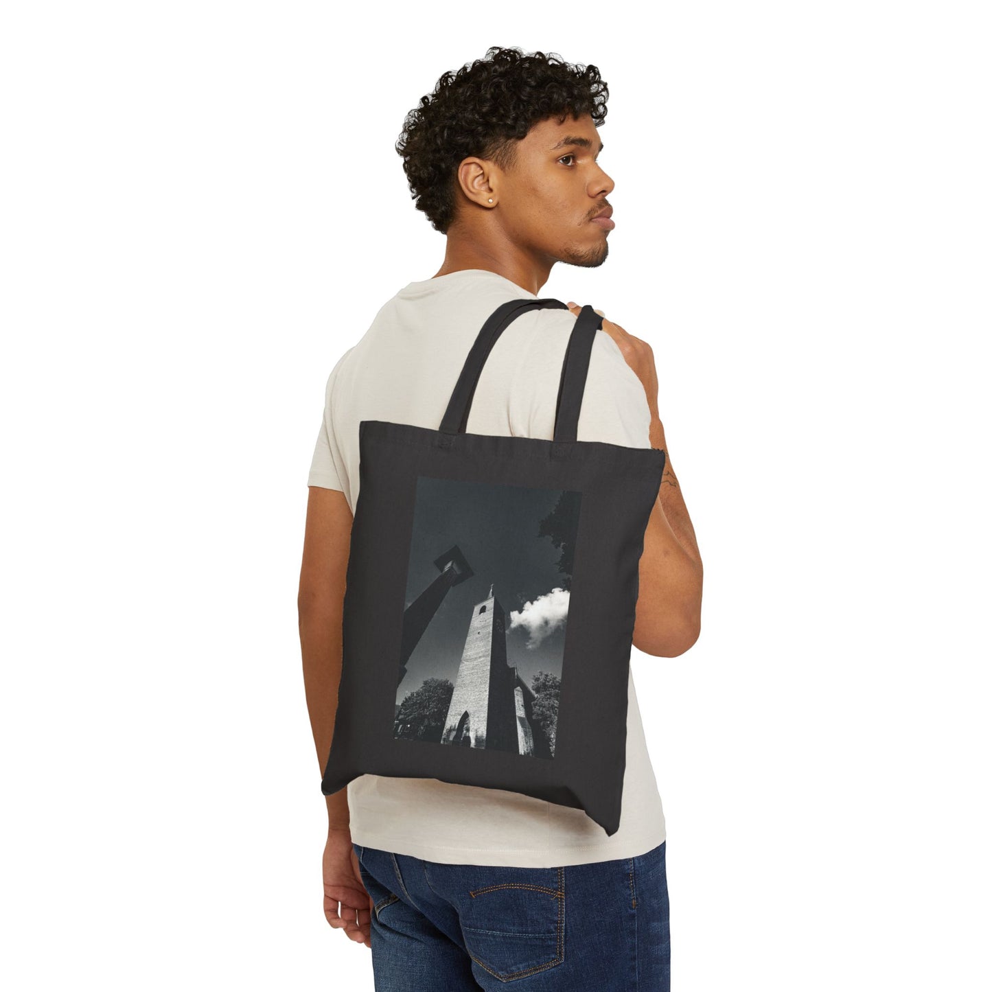 Leiden Steeple Monochrome Cotton Canvas Tote Bag with Artistic Photographic Print