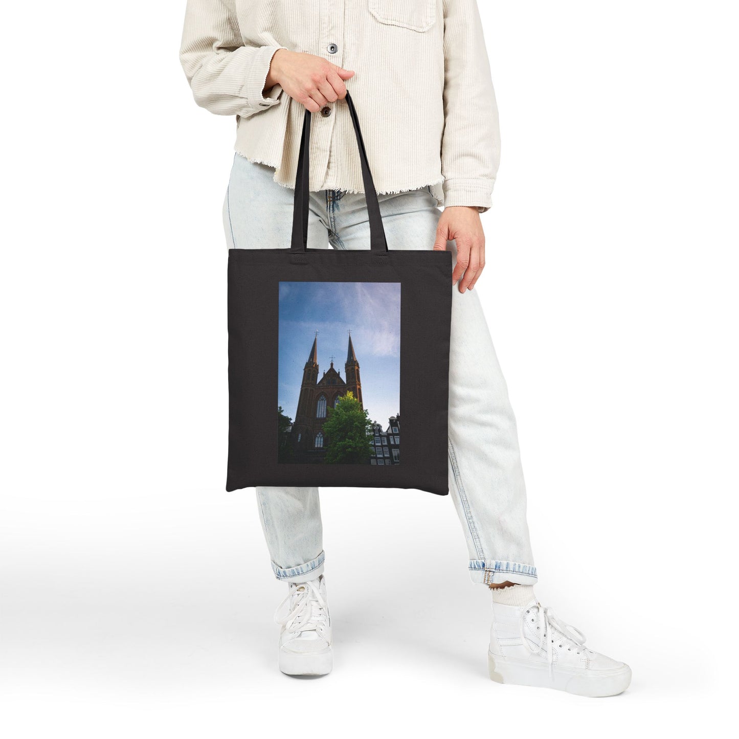 Sunset Silhouette Amsterdam Atmospheric Cotton Canvas Tote Bag with Artistic Photographic Print