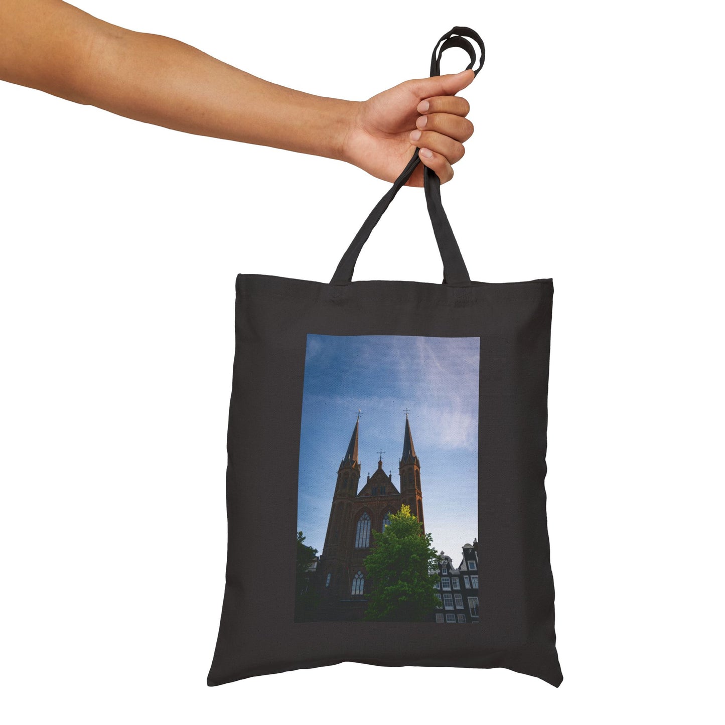 Sunset Silhouette Amsterdam Atmospheric Cotton Canvas Tote Bag with Artistic Photographic Print