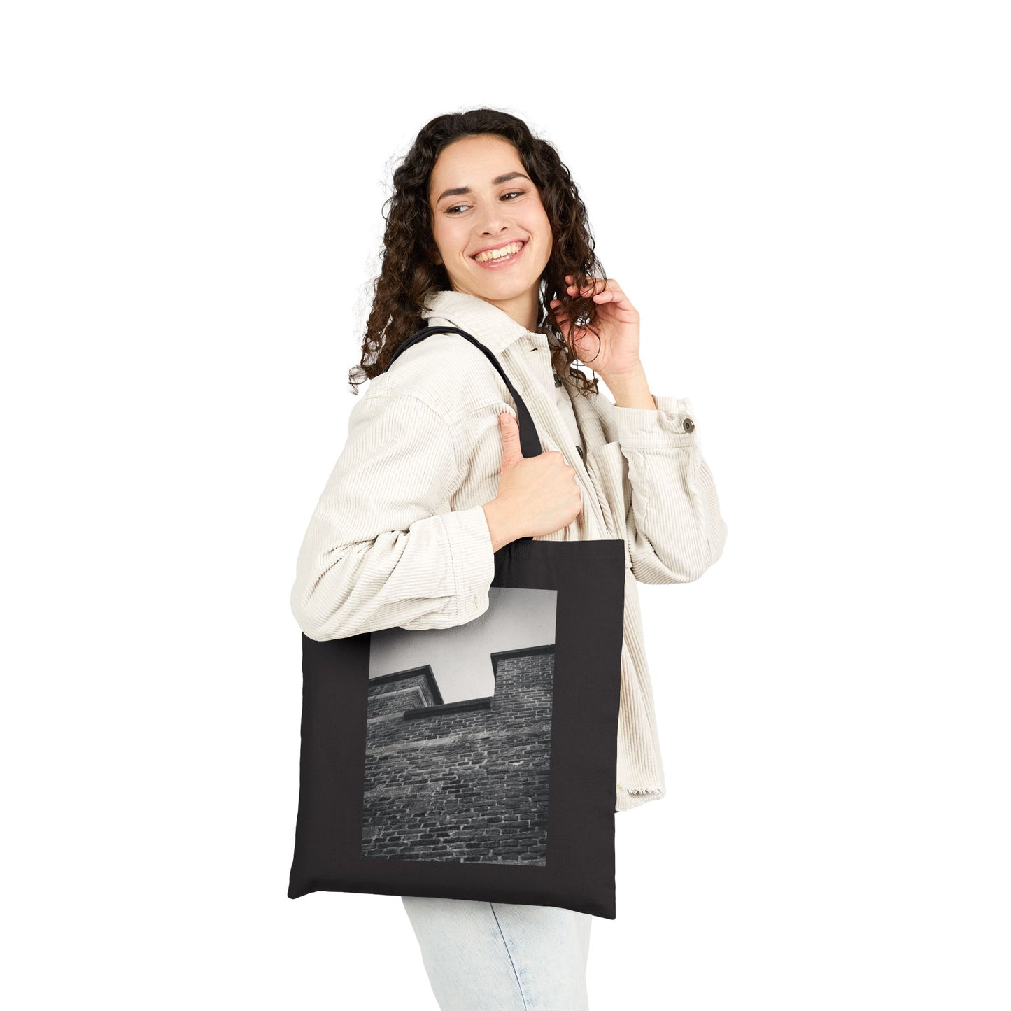 Rooftop Geometry Burcht Leiden Monochrome Cotton Canvas Tote Bag with Artistic Photographic Print
