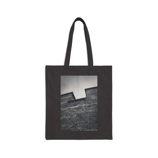 Rooftop Geometry Burcht Leiden Monochrome Cotton Canvas Tote Bag with Artistic Photographic Print