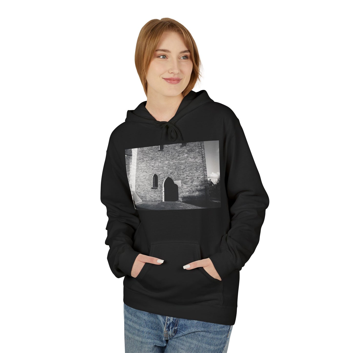 Monochrome Ancient Leiden Wall Windmill Fleece Hoodie