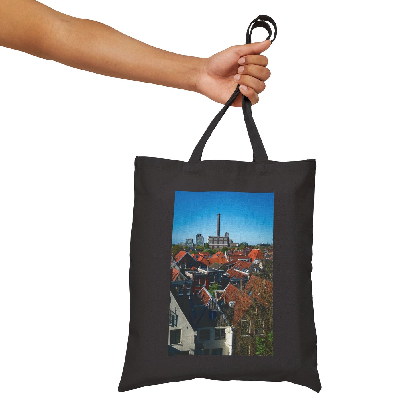 Leiden Rooftops Burcht Cotton Canvas Tote Bag with Artistic Photographic Print