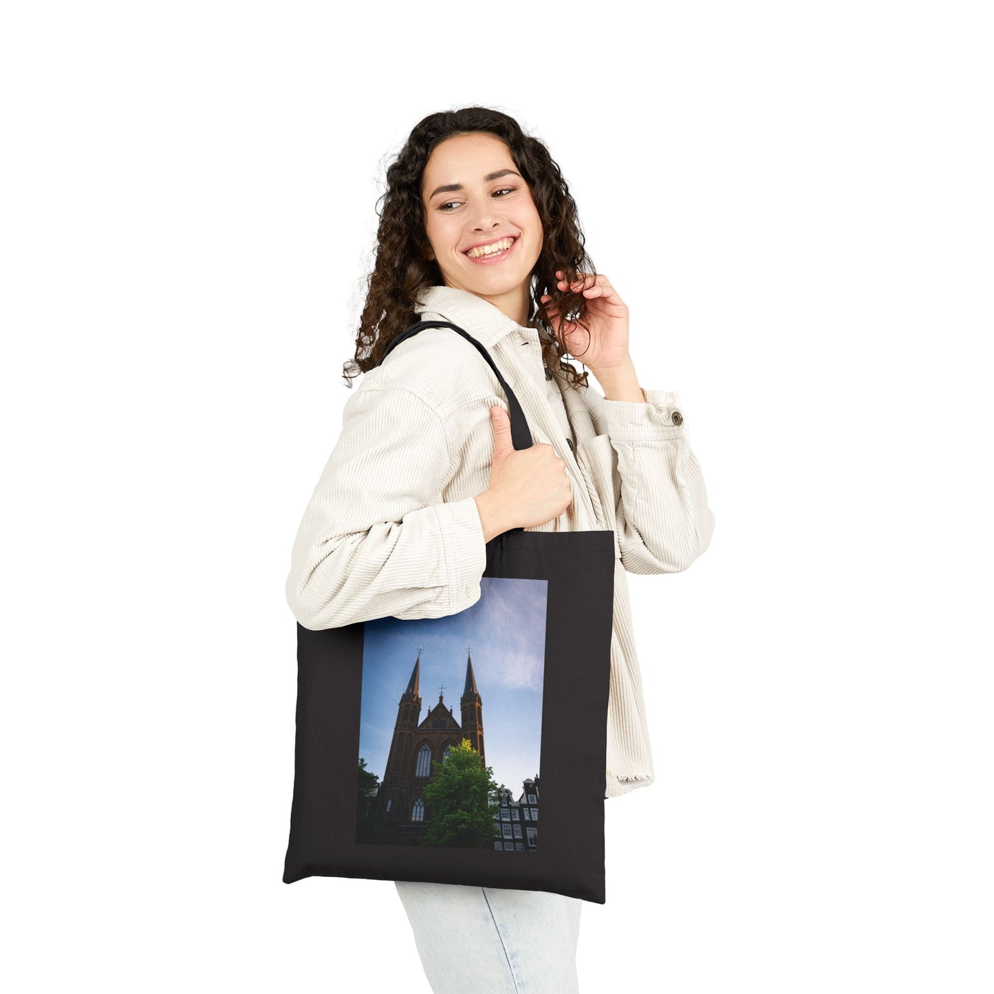 Sunset Silhouette Amsterdam Atmospheric Cotton Canvas Tote Bag with Artistic Photographic Print