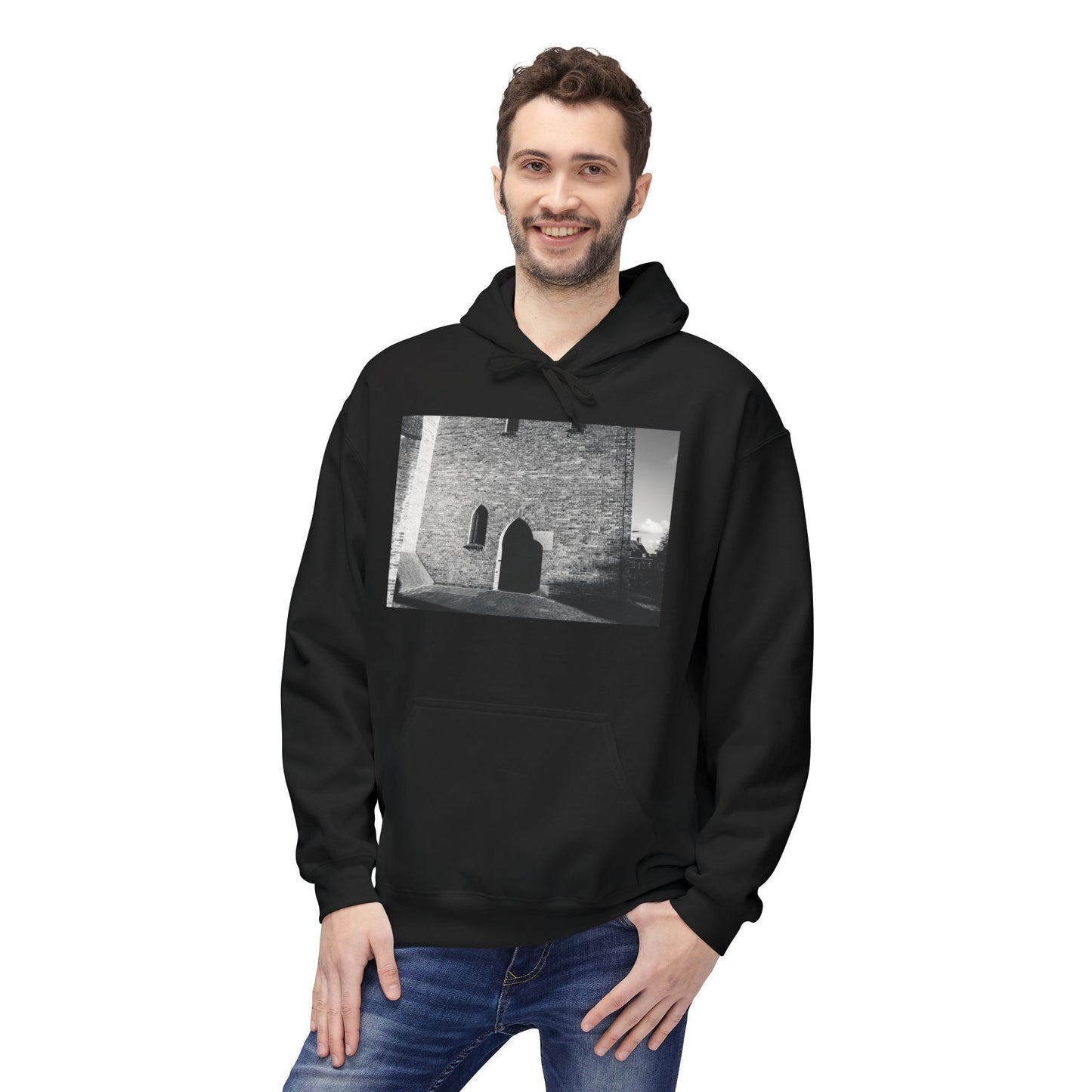 Monochrome Ancient Leiden Wall Windmill Fleece Hoodie