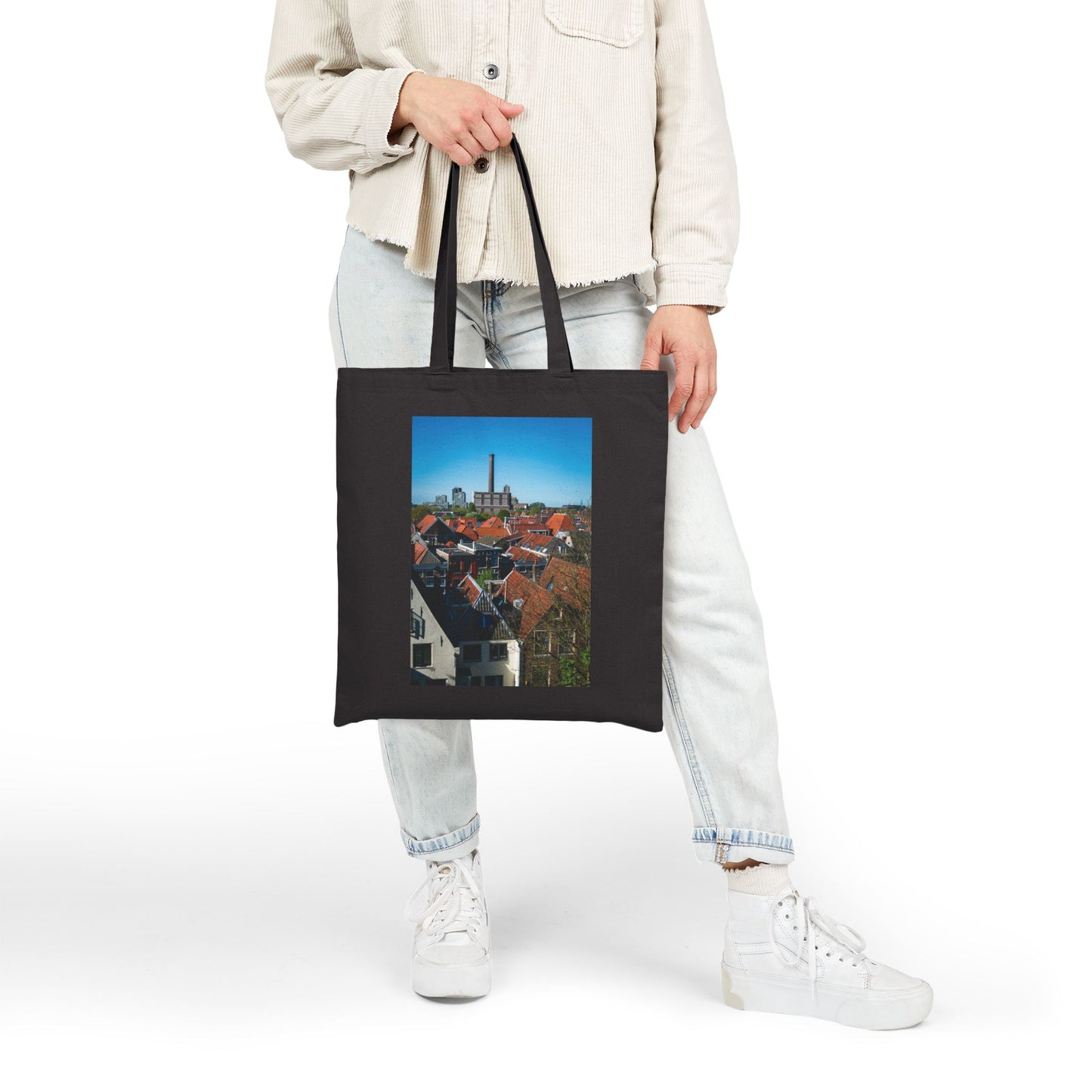 Leiden Rooftops Burcht Cotton Canvas Tote Bag with Artistic Photographic Print