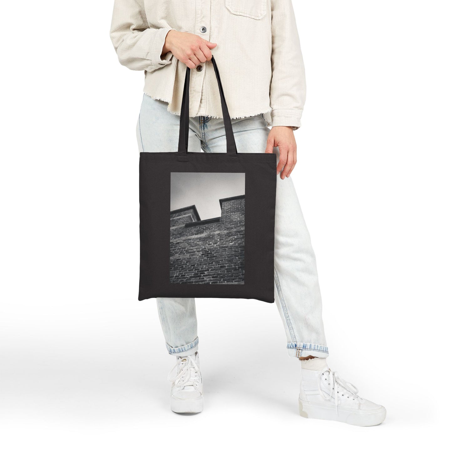 Rooftop Geometry Burcht Leiden Monochrome Cotton Canvas Tote Bag with Artistic Photographic Print