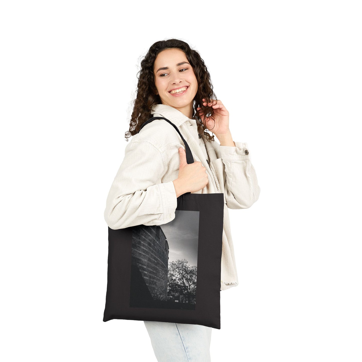 Citadel Angle Leiden Monochrome Cotton Canvas Tote Bag with Artistic Photographic Print