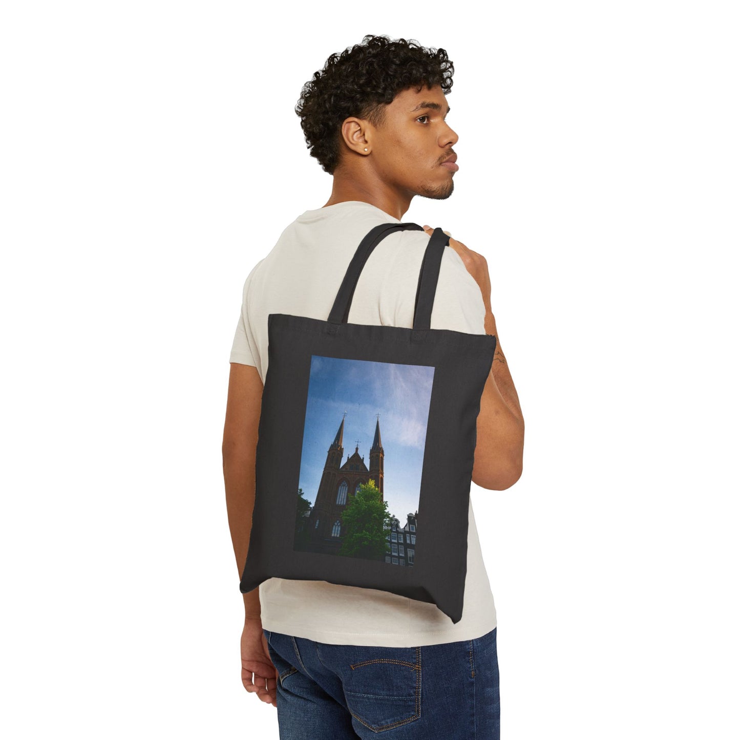 Sunset Silhouette Amsterdam Atmospheric Cotton Canvas Tote Bag with Artistic Photographic Print