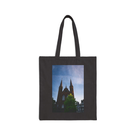 Sunset Silhouette Amsterdam Atmospheric Cotton Canvas Tote Bag with Artistic Photographic Print