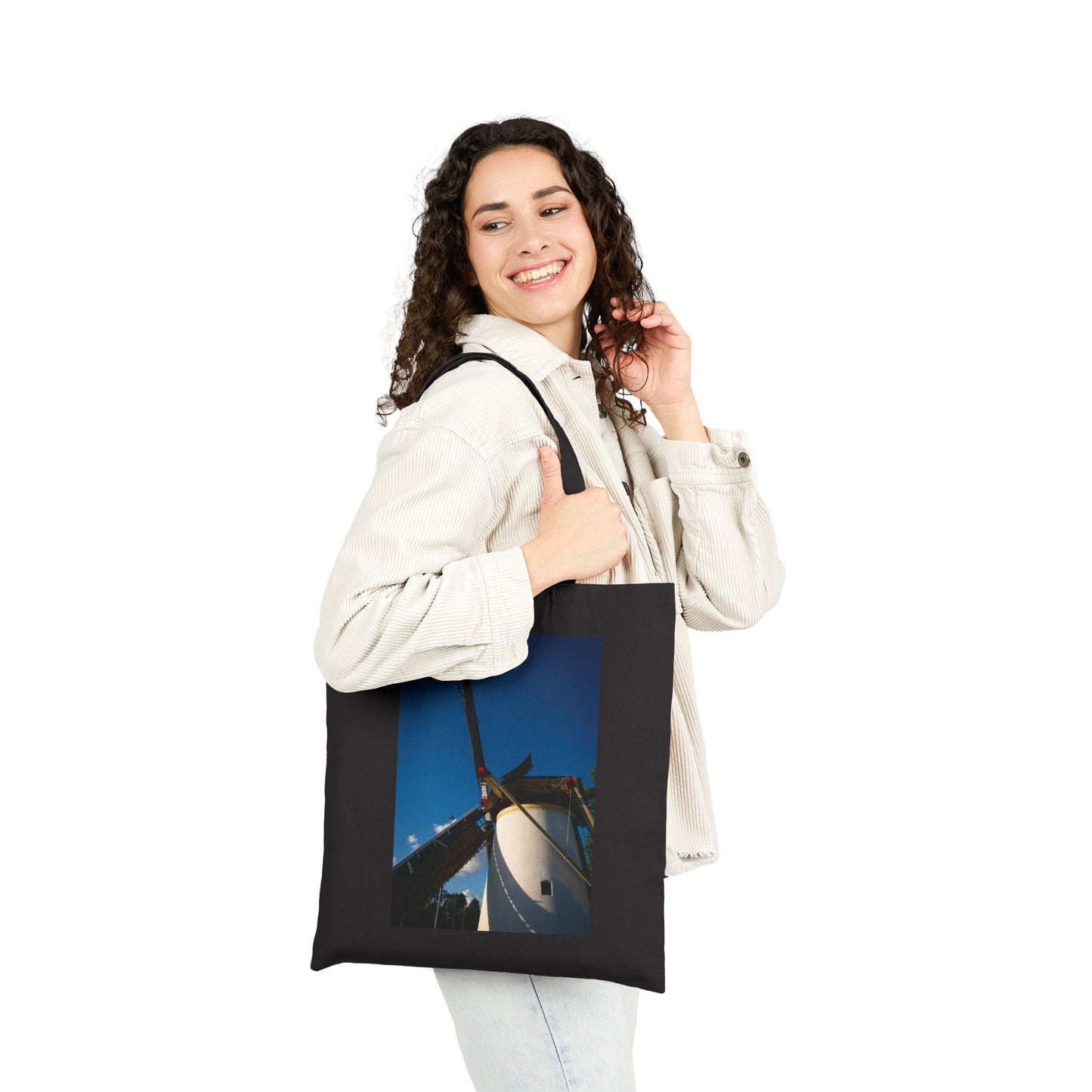 Leiden Windmill Cotton Canvas Tote Bag with Artistic Photographic Print