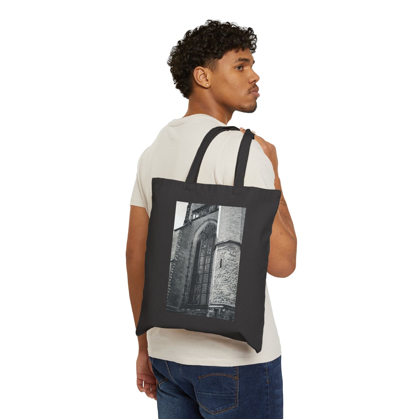Gothic Planes Leiden Monochrome Cotton Canvas Tote Bag with Artistic Photographic Print