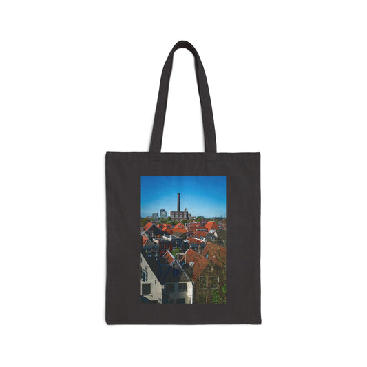 Leiden Rooftops Burcht Cotton Canvas Tote Bag with Artistic Photographic Print