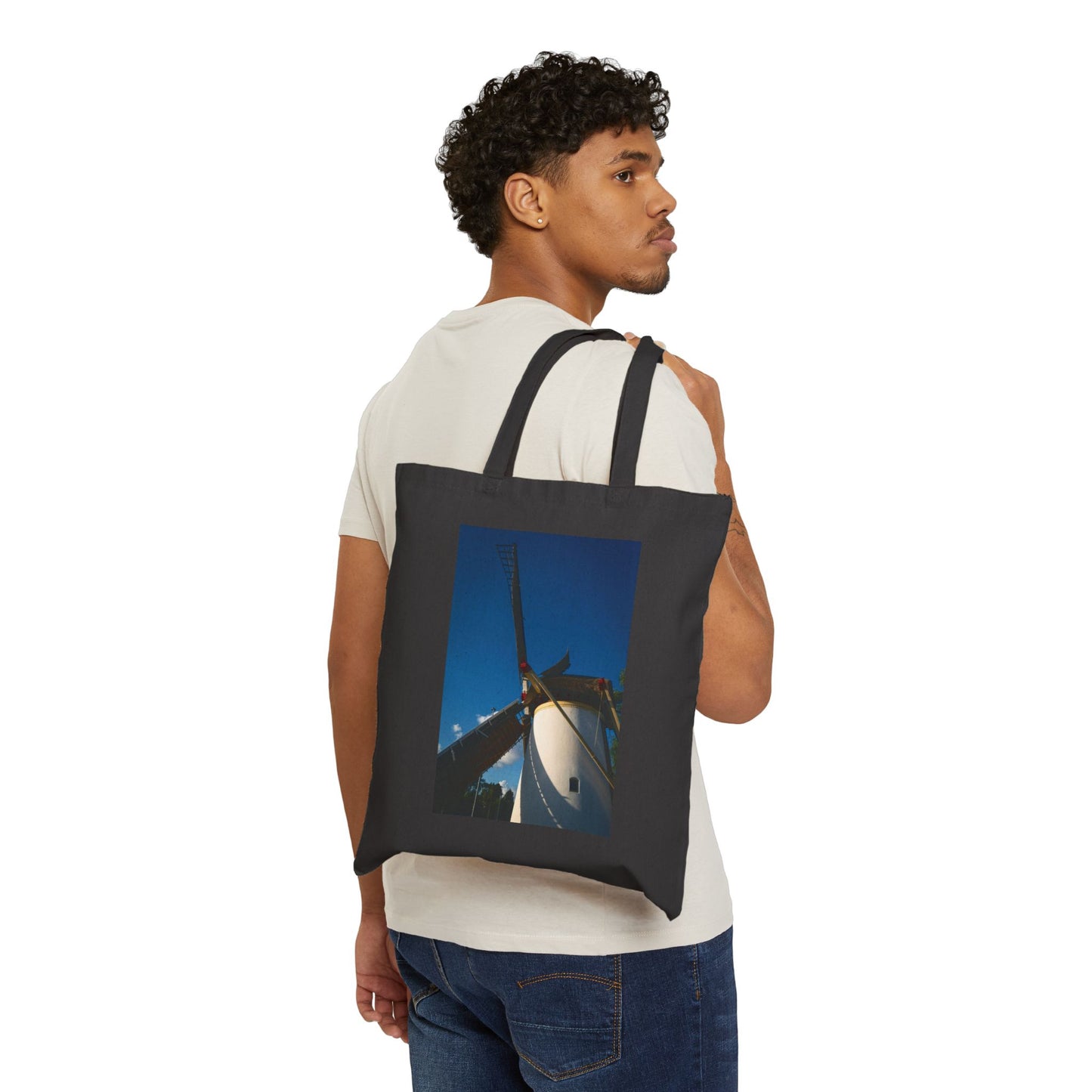 Leiden Windmill Cotton Canvas Tote Bag with Artistic Photographic Print